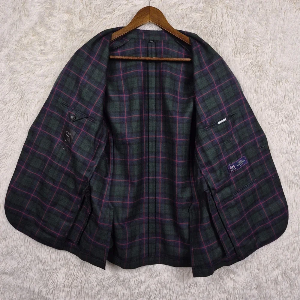 J.Crew Ludlow Slim Blazer 38R Moon British Cloth Black Watch Tartan Plaid Green